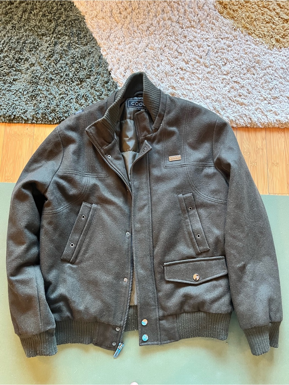 Vintage COOGI Olive Green Wool-Blend Bomber Jacket Men's XL Hip Hop Y2K